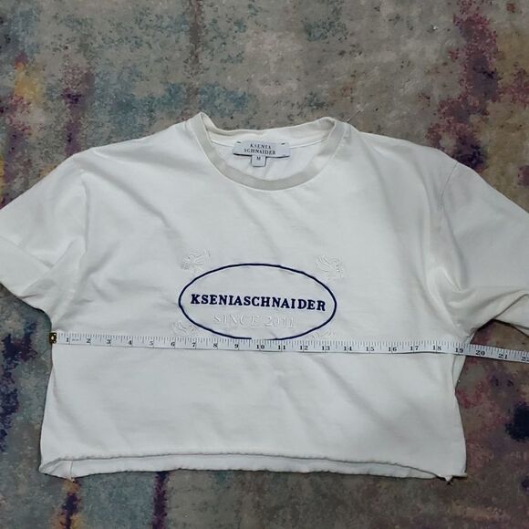 Rare Ksenia Schnaider Cropped T Shirt in White With Logo & Embroidered Doves - Picture 5 of 7